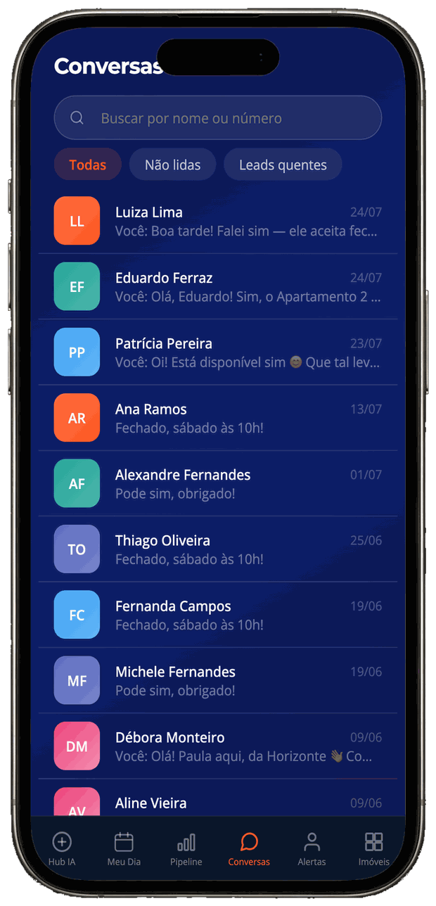 iPhone mostrando a lista de conversas do Fifty